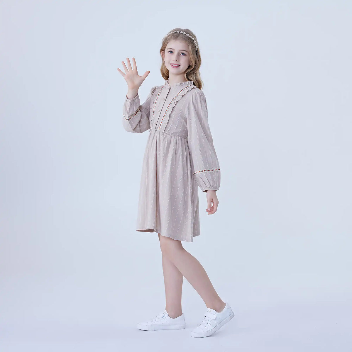 Striped Linen Dress For Girls Image