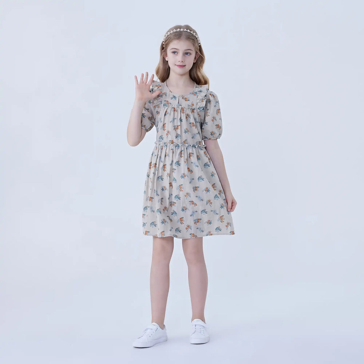 Floral Linen Dress For Girls Image