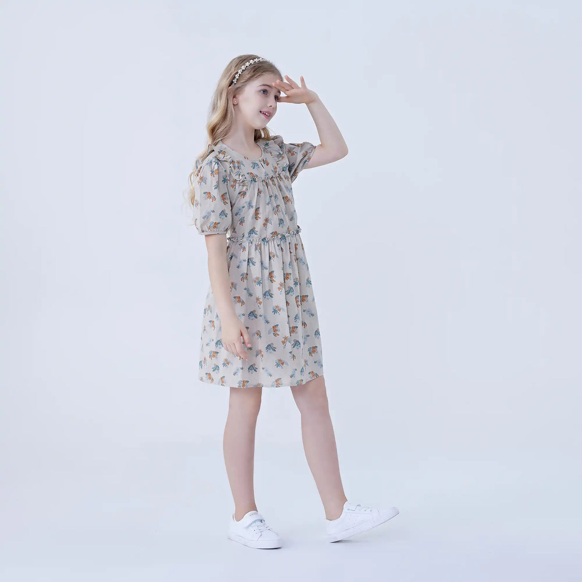 Floral Linen Dress For Girls Image