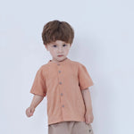 Orange Checked Linen Shirt For Baby Boy Image
