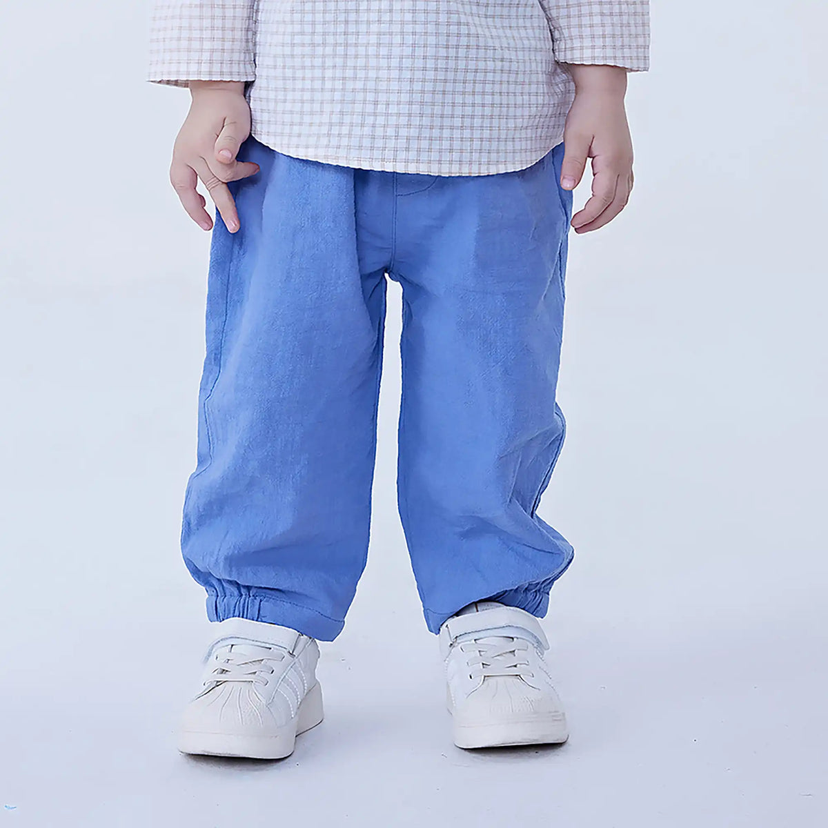 Blue Ankle-Tied Linen Pants For Baby Boy Image