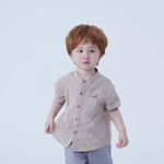 Khaki Solid Linen Shirt For Baby Boy Image