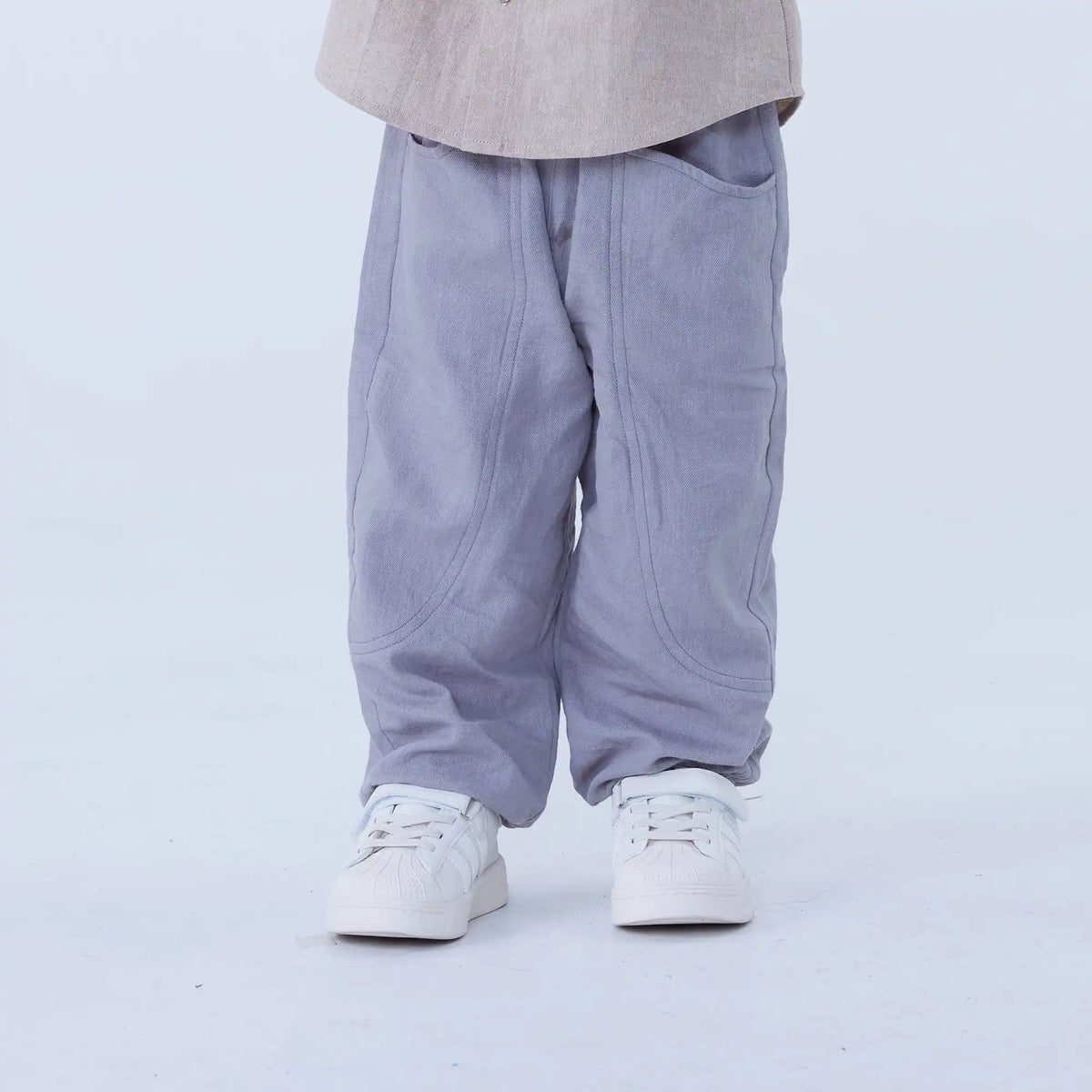 Gray Ankle-Tied Linen Pants For Baby Boy Image