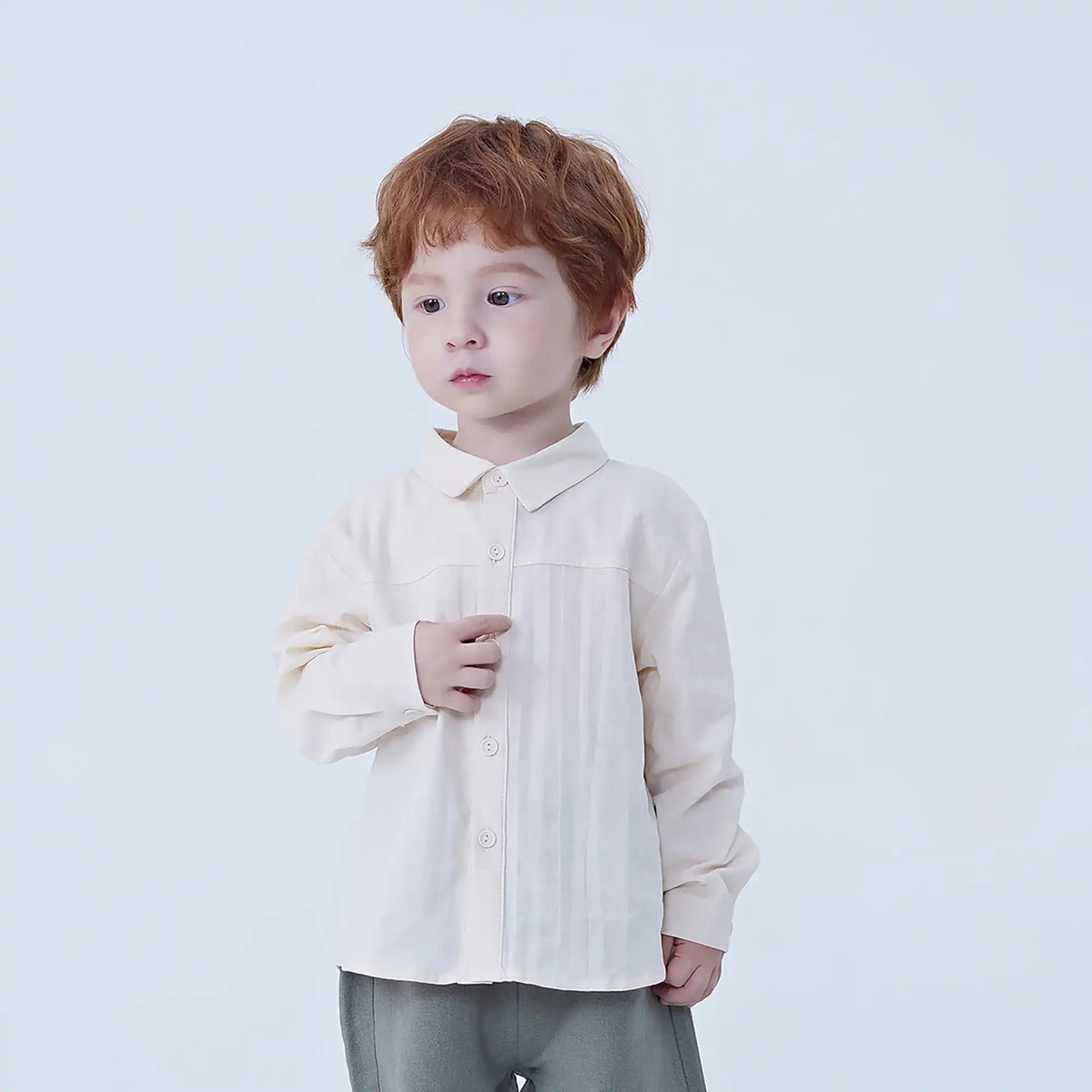 Light Beige Plain Linen Shirt For Baby Boy Image