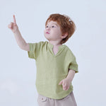 Green Checked Linen Blouse For Baby Boy Image