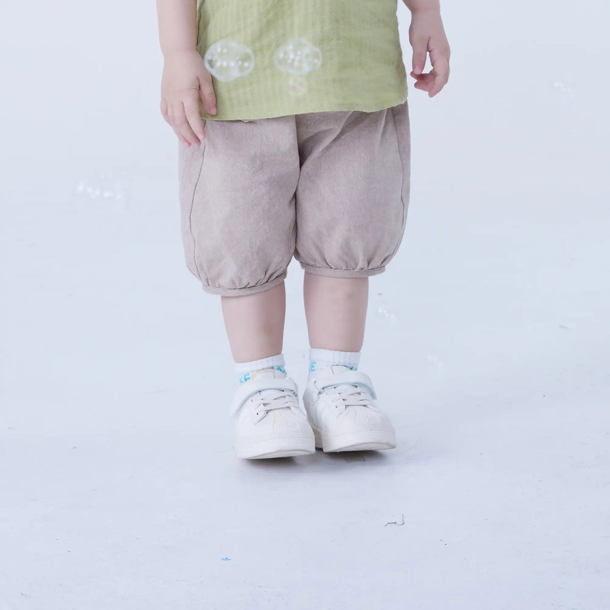 Khaki Ankle-Tied Linen Shorts For Baby Boy Image