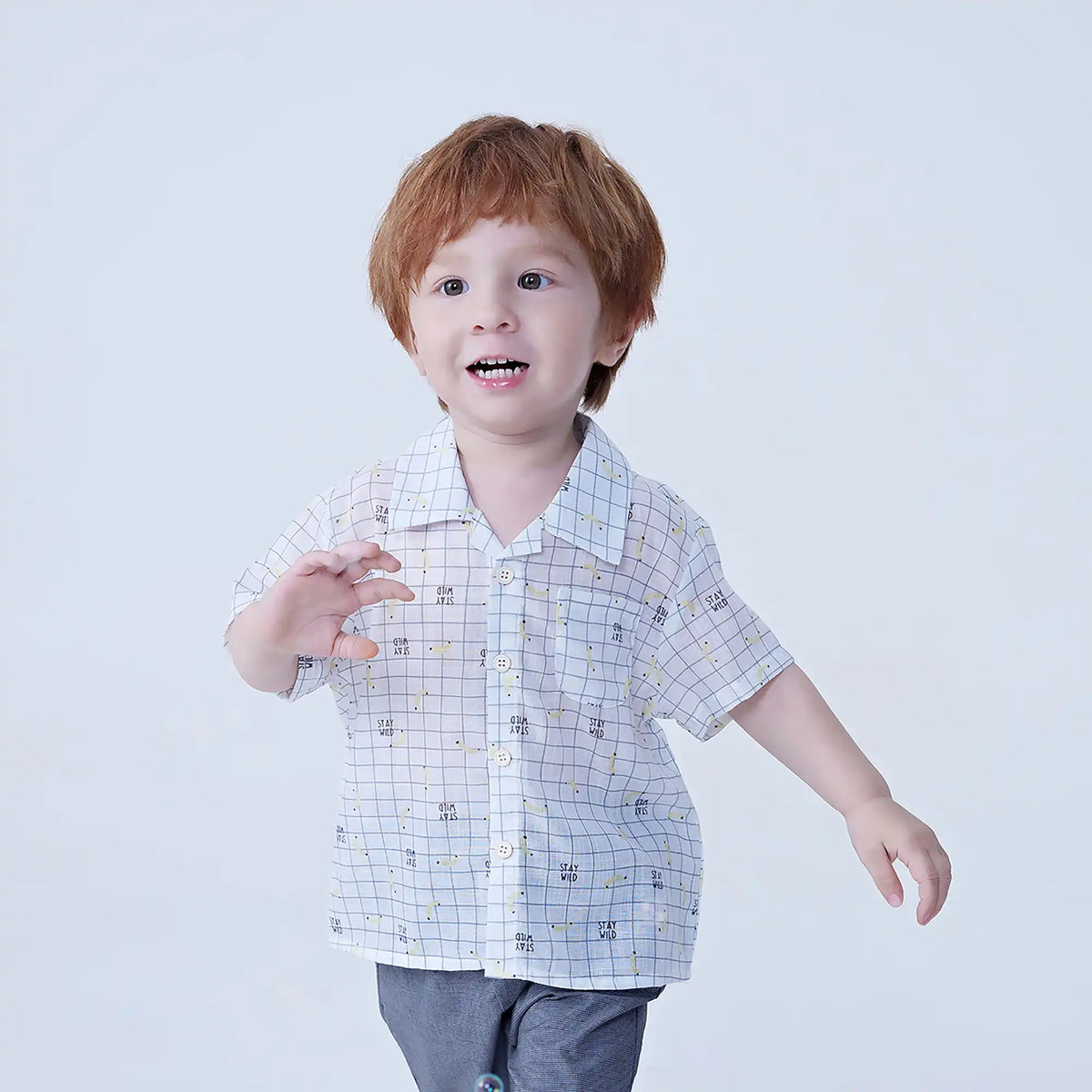 Gray Checked Linen Shirt For Baby Boy Image