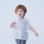 Gray Checked Linen Shirt For Baby Boy Image