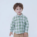 Green Checked Linen Shirt For Baby Boy Image