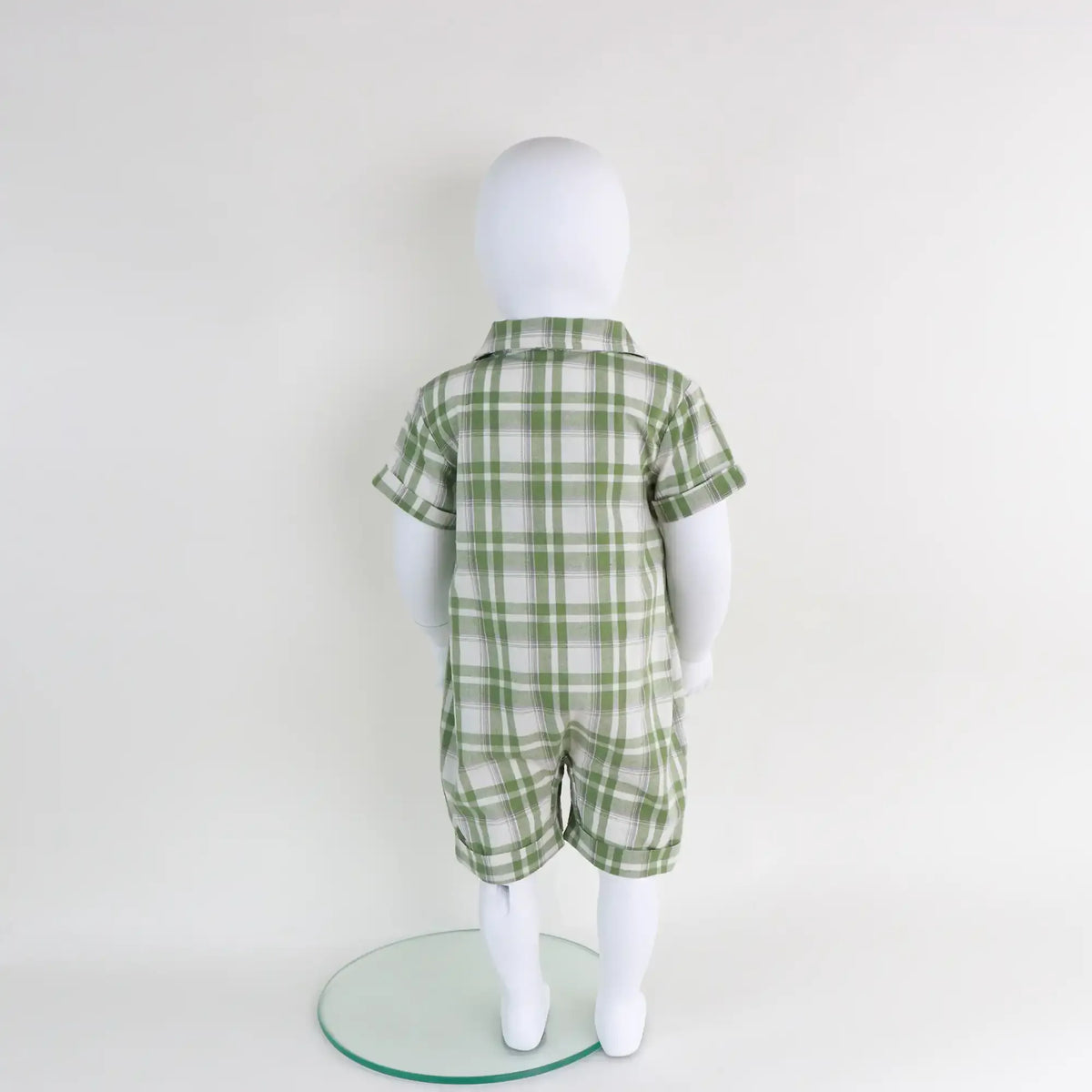 Checked Linen Romper For Baby Boy Image