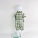 Checked Linen Romper For Baby Boy Image