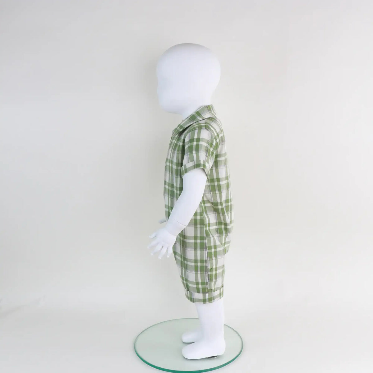 Checked Linen Romper For Baby Boy Image