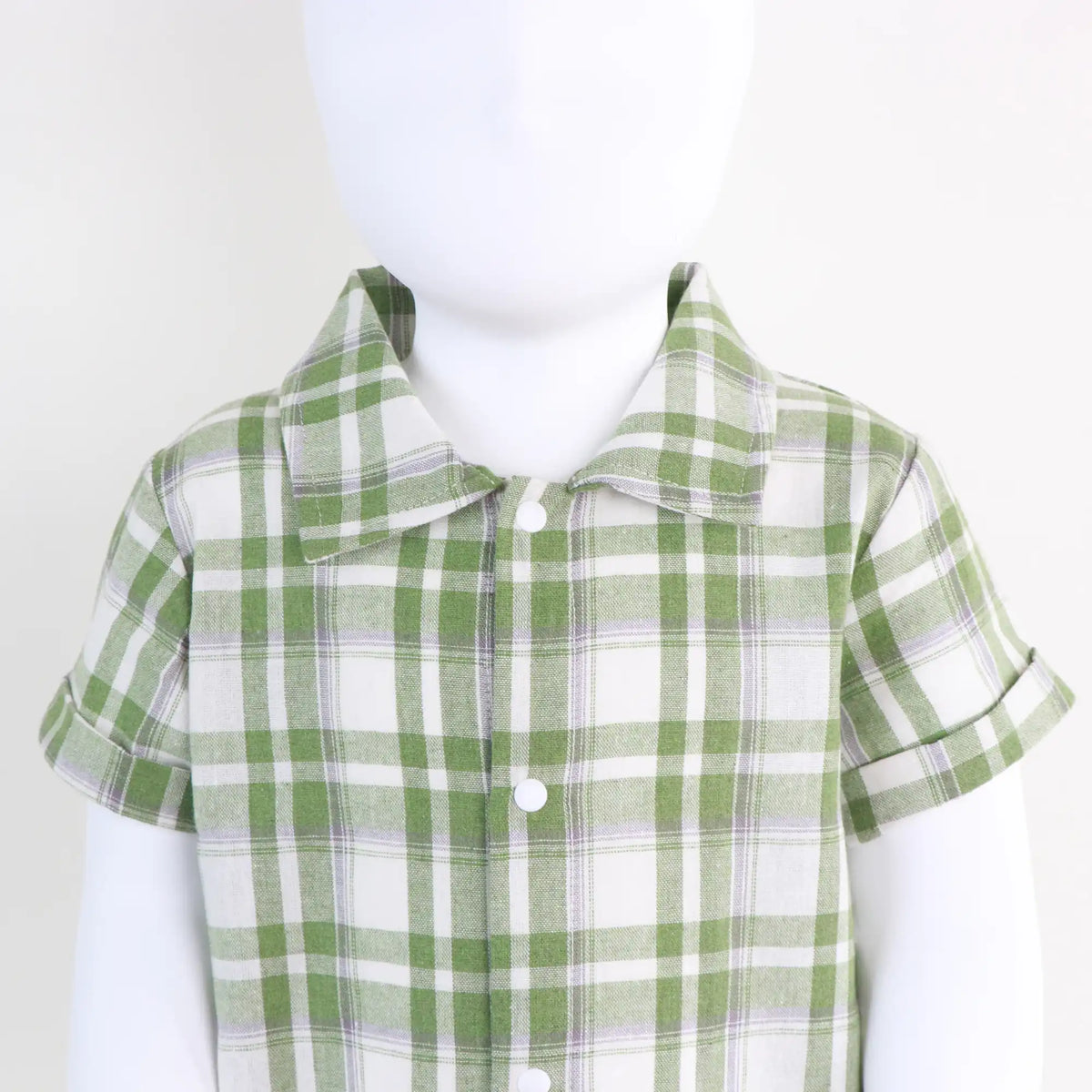 Checked Linen Romper For Baby Boy Image