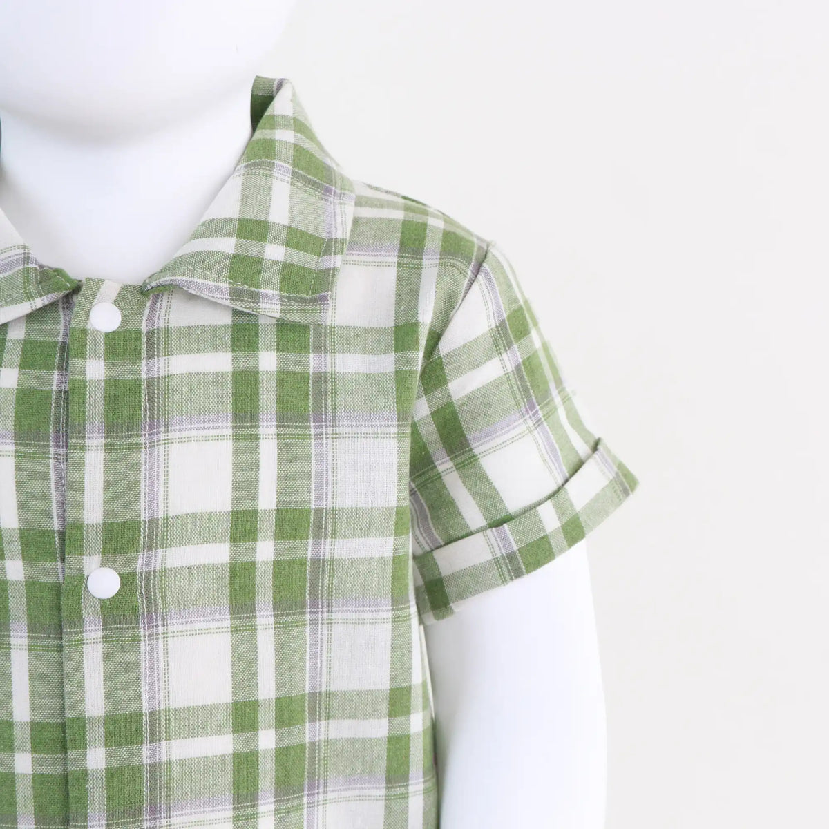Checked Linen Romper For Baby Boy Image