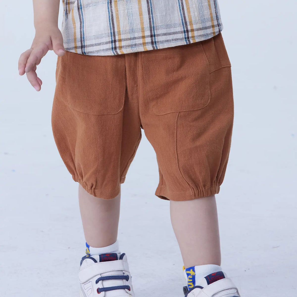 Brown Ankle-Tied Linen Shorts For Baby Boy Image