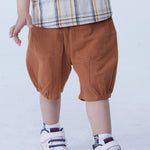 Brown Ankle-Tied Linen Shorts For Baby Boy Image