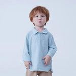 Light Blue Checked Linen Blouse For Baby Boy Image