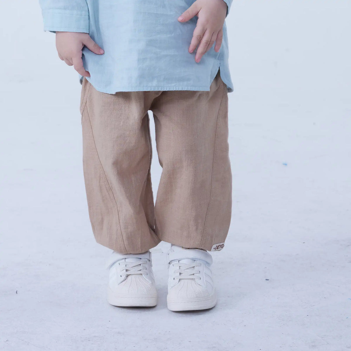 Coffee Ankle-Tied Linen Pants For Baby Boy Image