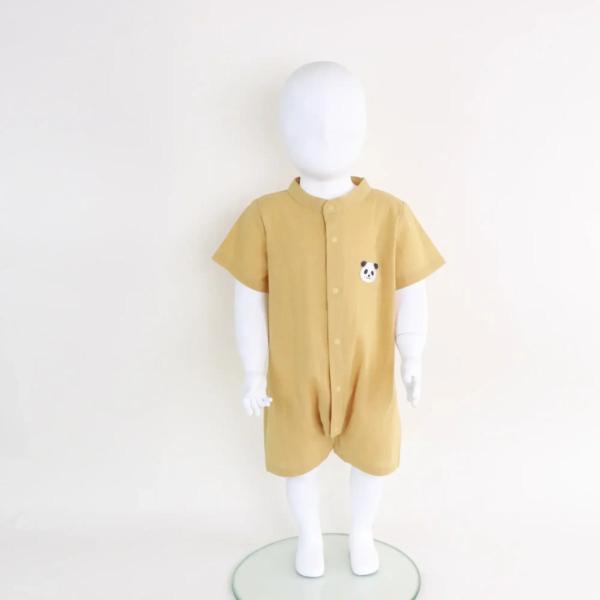 Yellow Embroidery Linen Romper For Baby Boy Image