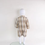 Yellow Checked Linen Romper For Baby Boy Image