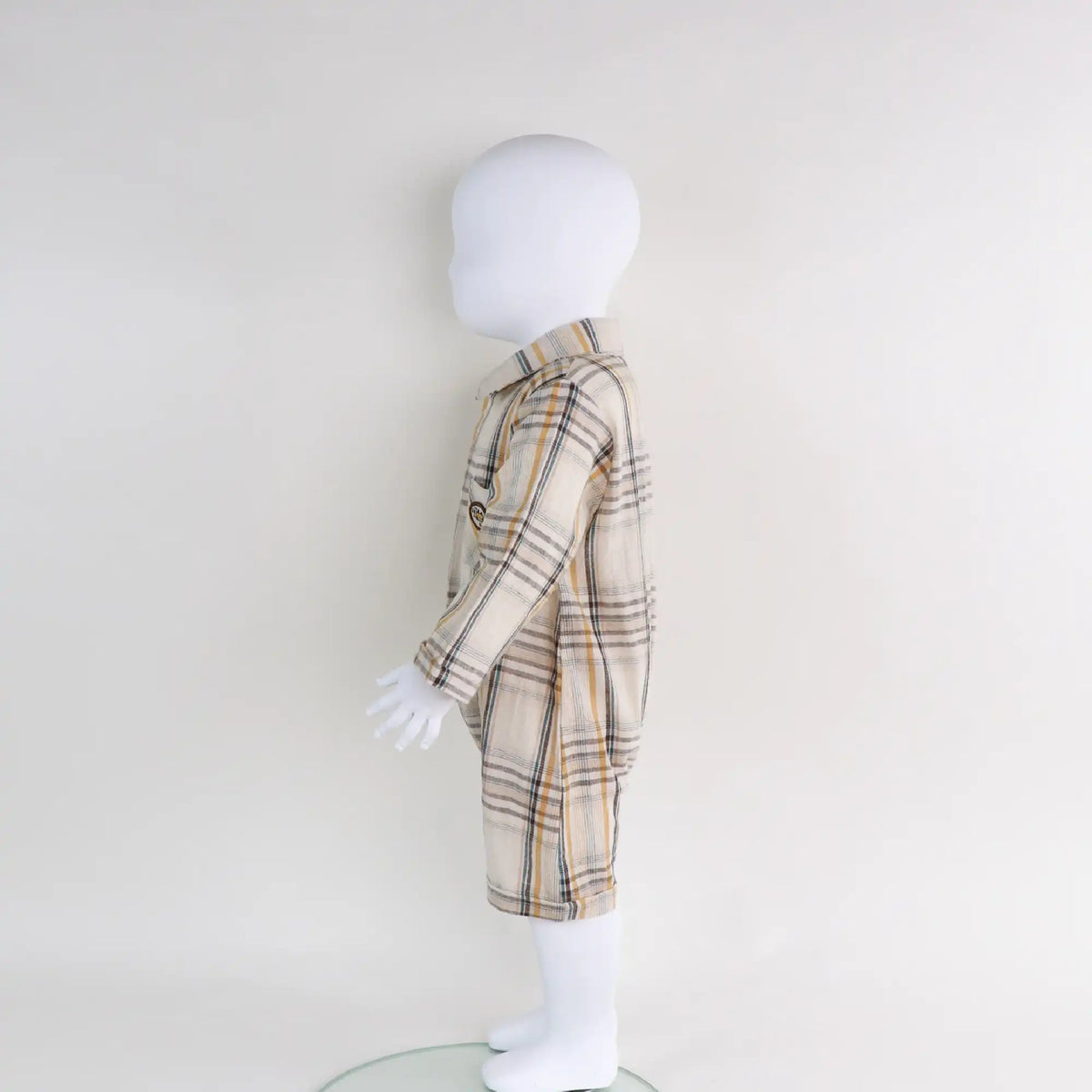 Checked Linen Romper For Baby Boy Image