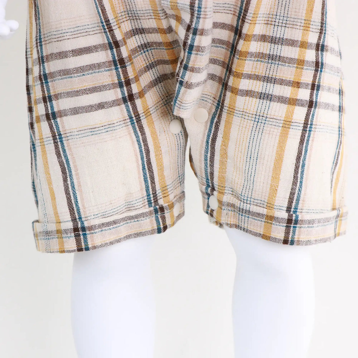Checked Linen Romper For Baby Boy Image