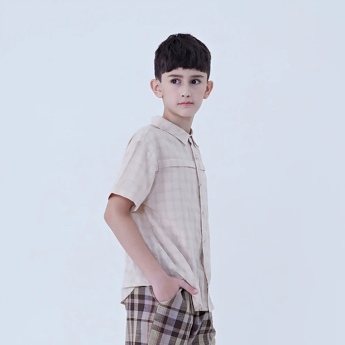 Checked Linen Shirt For Boys Image