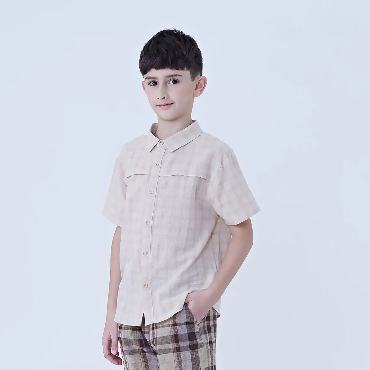 Checked Linen Shirt For Boys Image