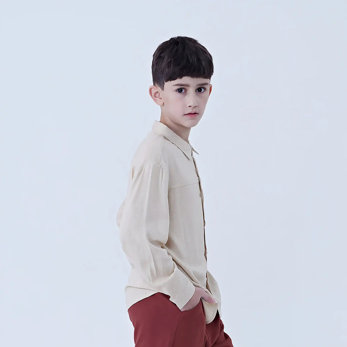 Plain Linen Shirt For Boys Image