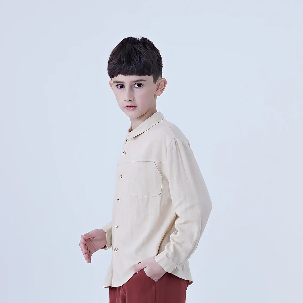 Plain Linen Shirt For Boys Image
