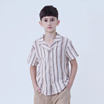 Beige Striped Linen Shirt For Boys Image