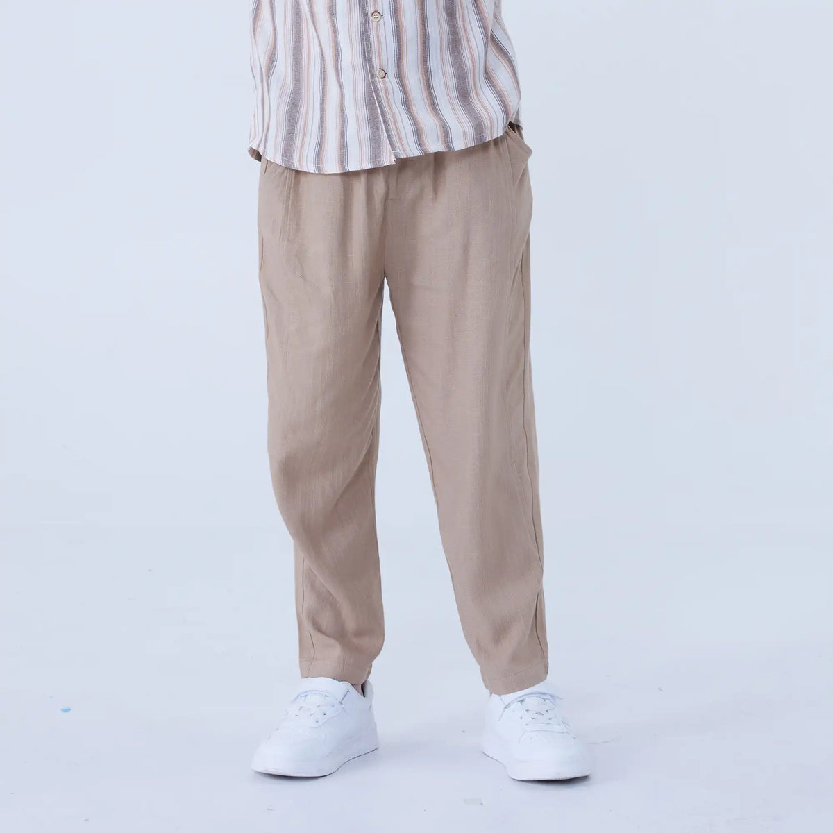 Light Coffee Ordinary Linen Pants For Boys Image