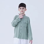 Green Plain Linen Shirt For Boys Image