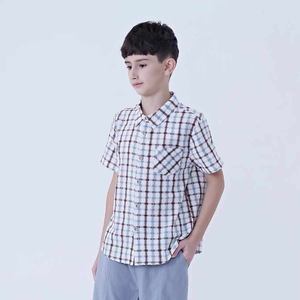Checked Linen Shirt For Boys Image
