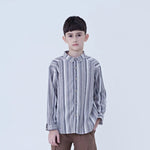Dark Gray Striped Linen Shirt For Boys Image