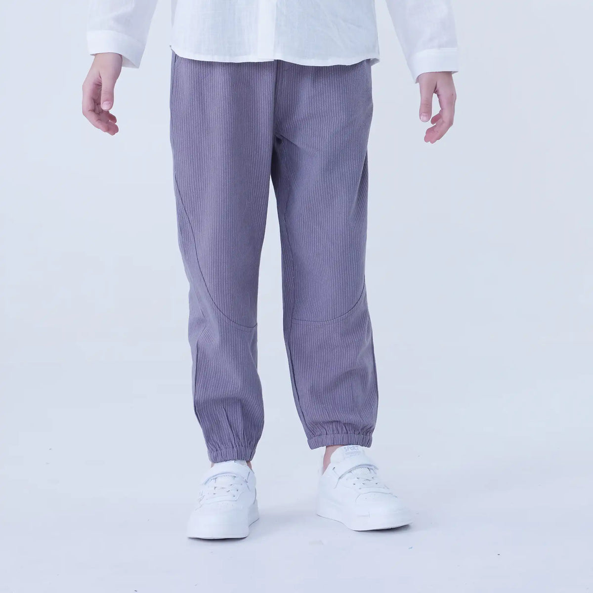 Dark Gray Ankle-Tied Linen Pants For Boys Image