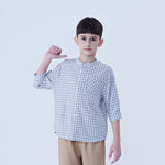Gray Checked Linen Shirt For Boys Image