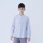 Gray Striped Linen Shirt For Boys Image