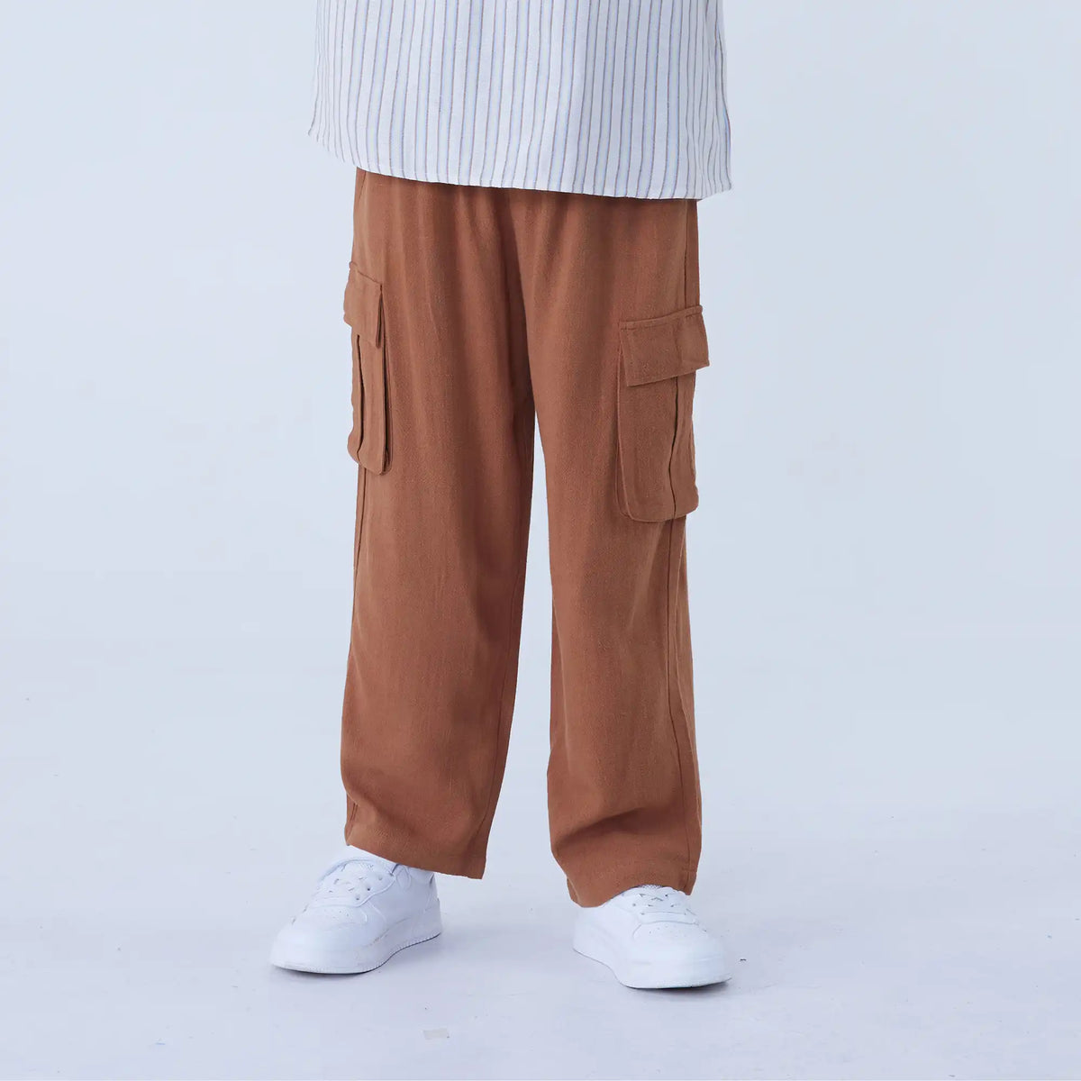 Coffee Straight-Leg Linen Pants For Boys Image