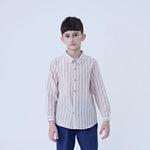 Beige Striped Linen Shirt For Boys Image
