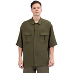 Army Green Plain Linen Shirt For Men Image