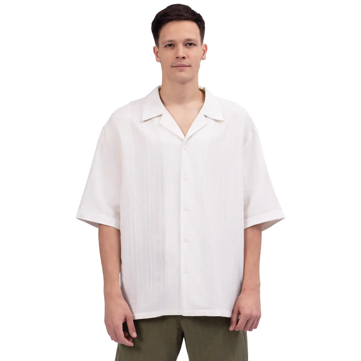 White Striped Linen Shirt For Men Image