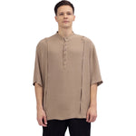 Dark Khaki Plain Linen Blouse For Men Image
