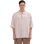 Beige Striped Linen Blouse For Men Image