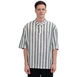 Green Striped Linen Blouse For Men Image