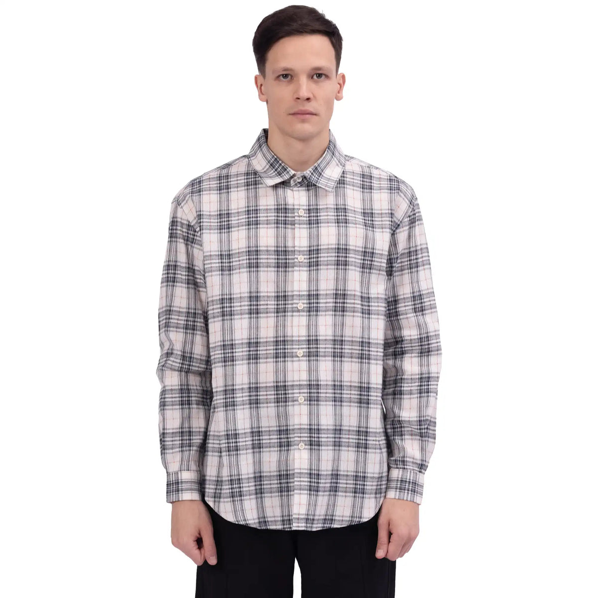 Navy Checked Linen Shirt For Men Image