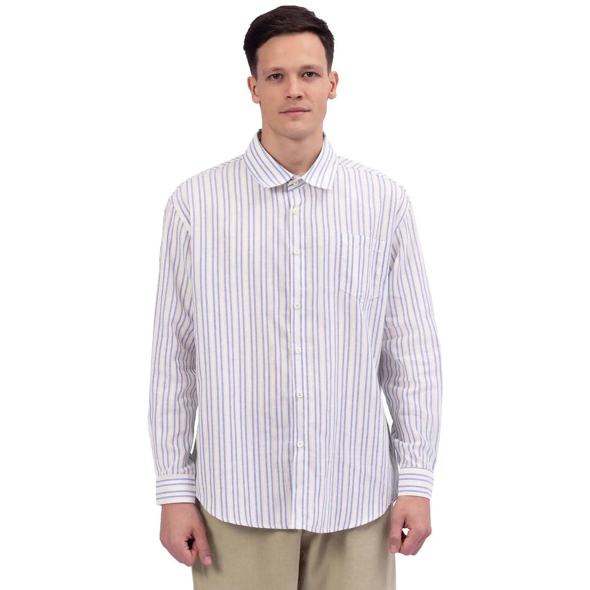 Blue Striped Linen Shirt For Men Image