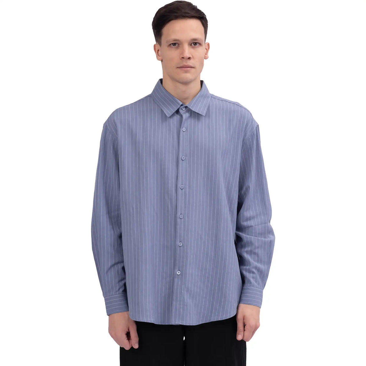 Blue Striped Linen Shirt For Men Image