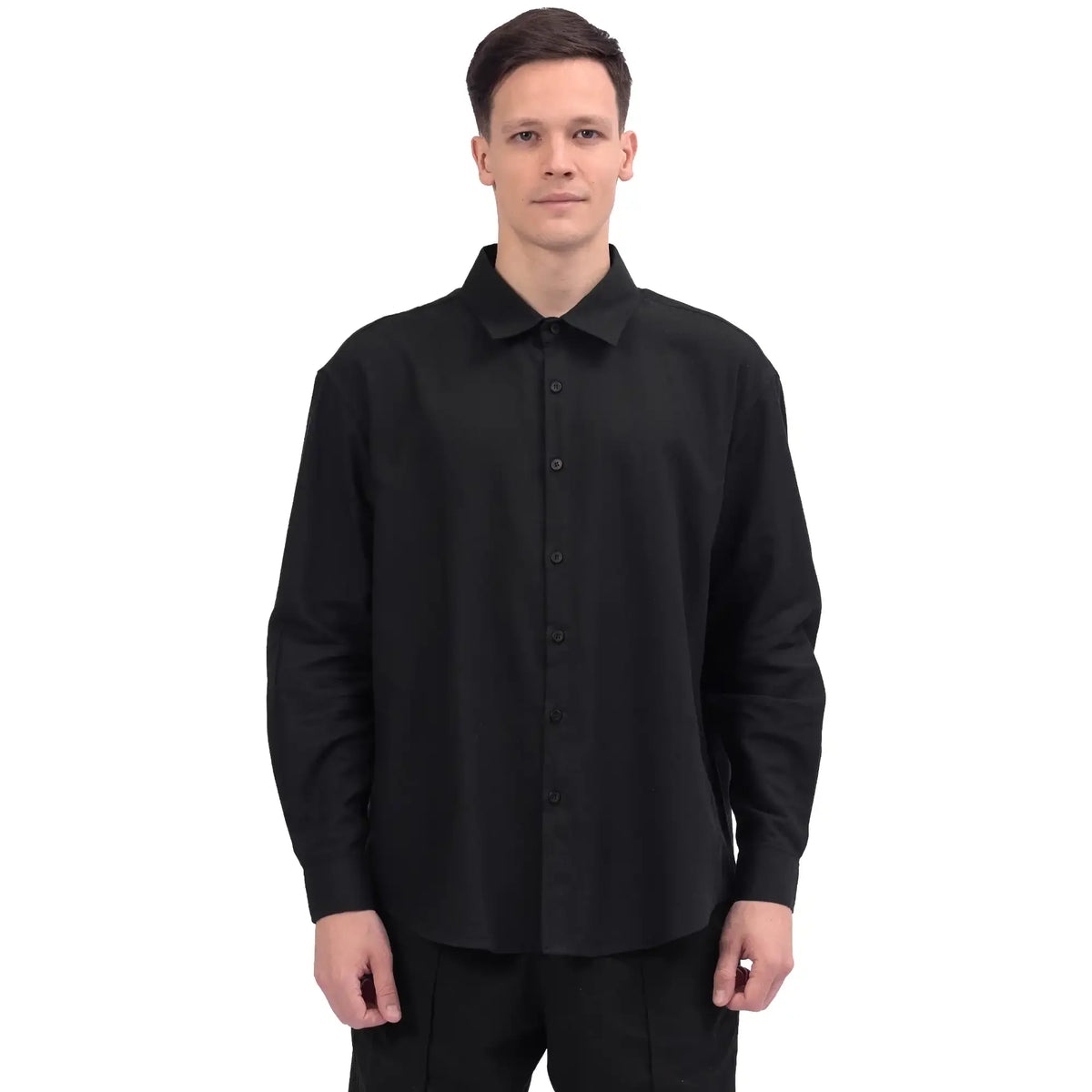 Black Plain Linen Shirt For Men Image