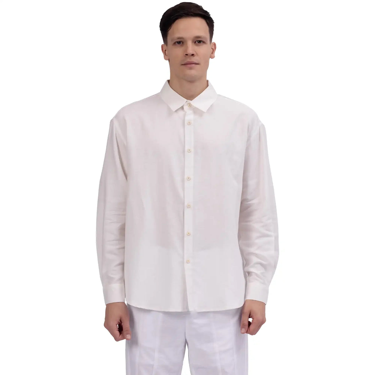 White Plain Linen Shirt For Men Image